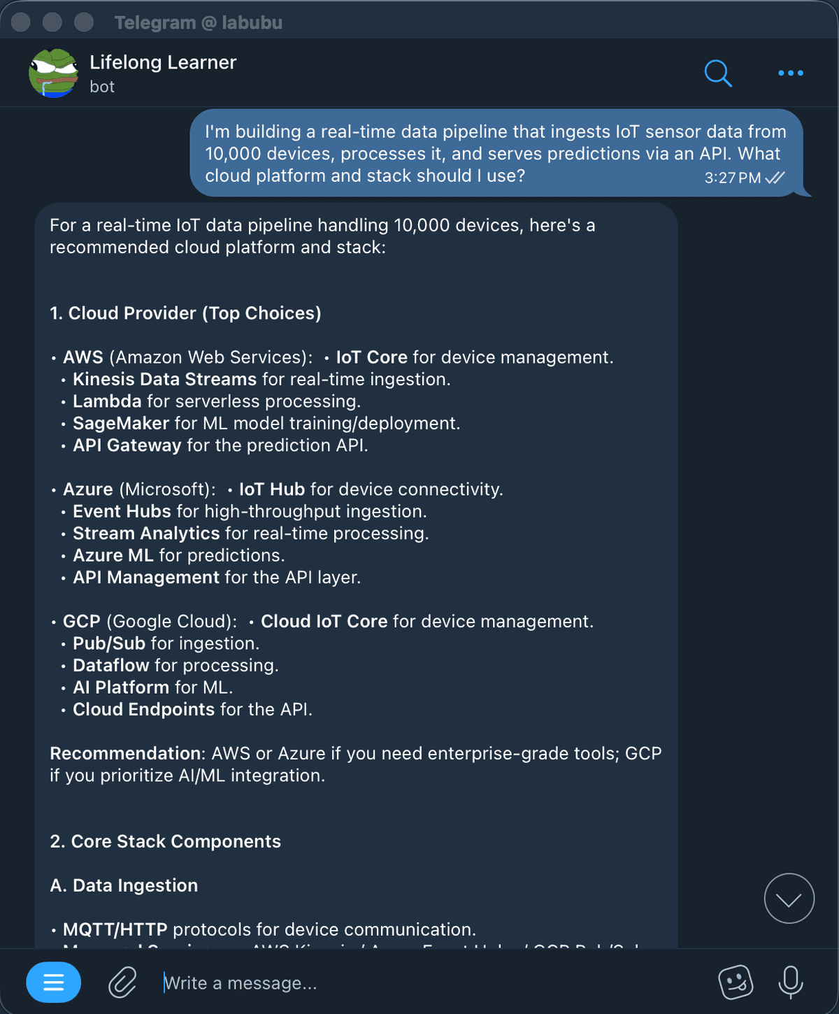Assistant response before CLaaS — generic, verbose output